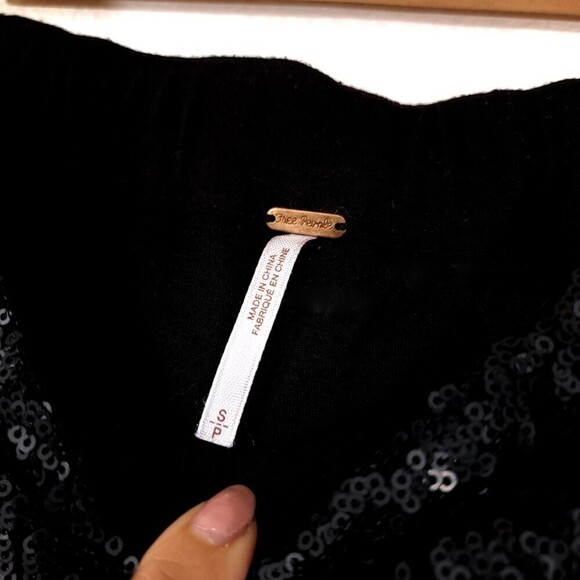 FREE PEOPLE Sequin Party Trouser Ankle Cropped Pull On Pants  Black Small y2k - Picture 11 of 13